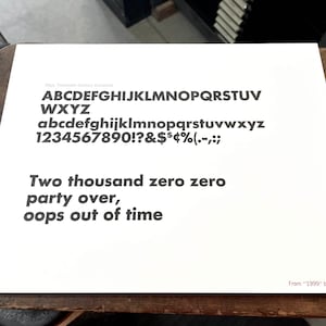 Letterpressed type specimen broadside - 36pt. 20th CENTURY EXTRA BOLD - with Prince lyric