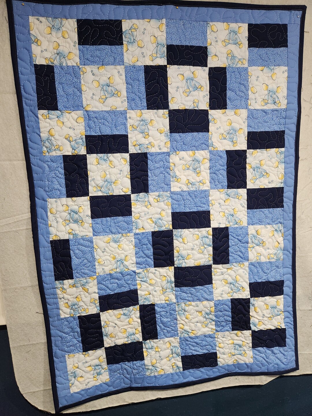 30x43 Baby Boy Blue Elephant Quilt Etsy