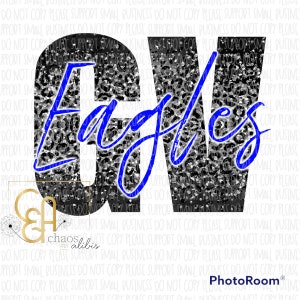 Black, Silver, and Blue Glitter Leopard GV Eagles png, digital
