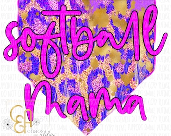 Softball Mama Leopard PNG, Neon Leopard Glitter png, digital file only, sublimation file, neon colors summer png, retro summer png