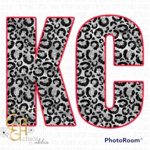 Black and Silver Leopard KC with Red Glow png, digital file only, sublimation file