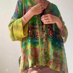 zijde zomer shirt luchtige kimono hippie boho wrap tie topper patchwork blouse voor vakantie lichtgewicht blouse zonbescherming top met riem