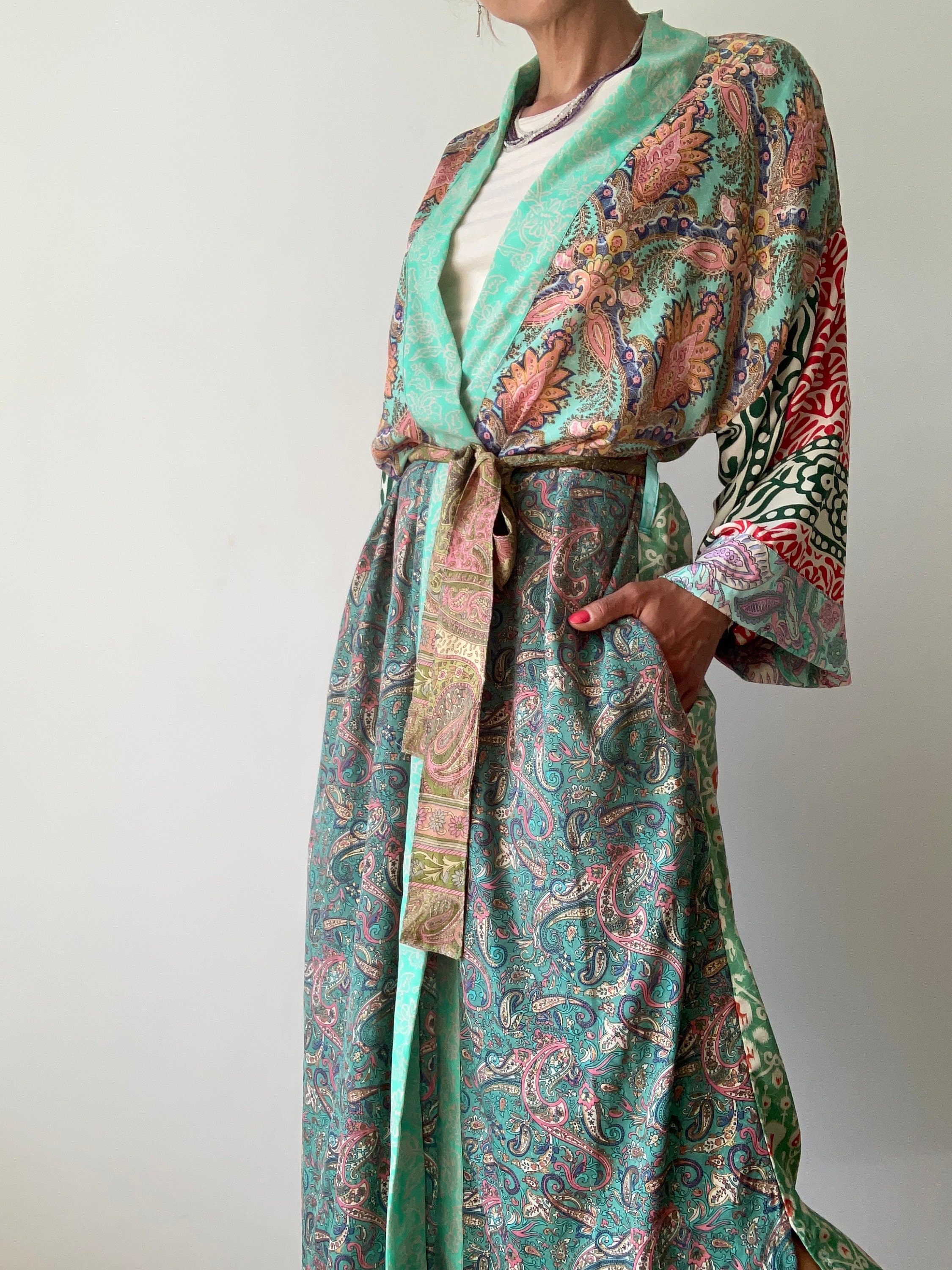 Long Duster Comfy Wrap Tie Funky Kimono Robe Boho Silky Comfy Hotel ...