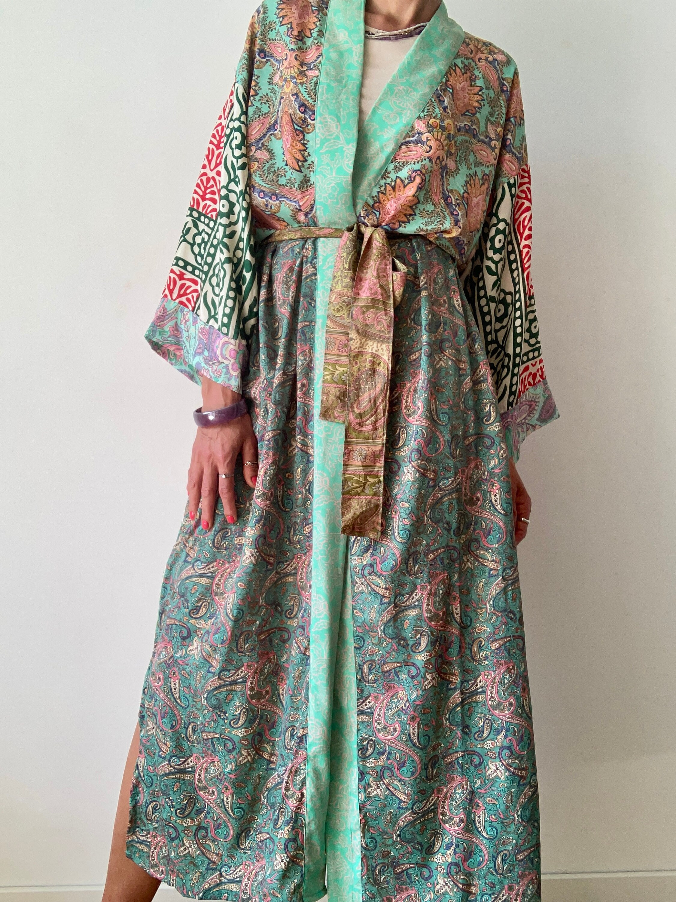 Long Duster Comfy Wrap Tie Funky Kimono Robe Boho Silky Comfy Hotel ...