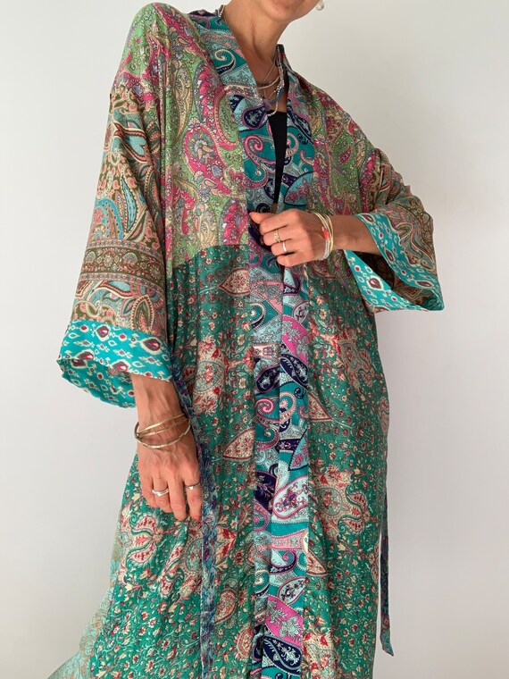 Patchwork Long Kimono Duster Wrap Tie Comfy Daily House Coat - Etsy