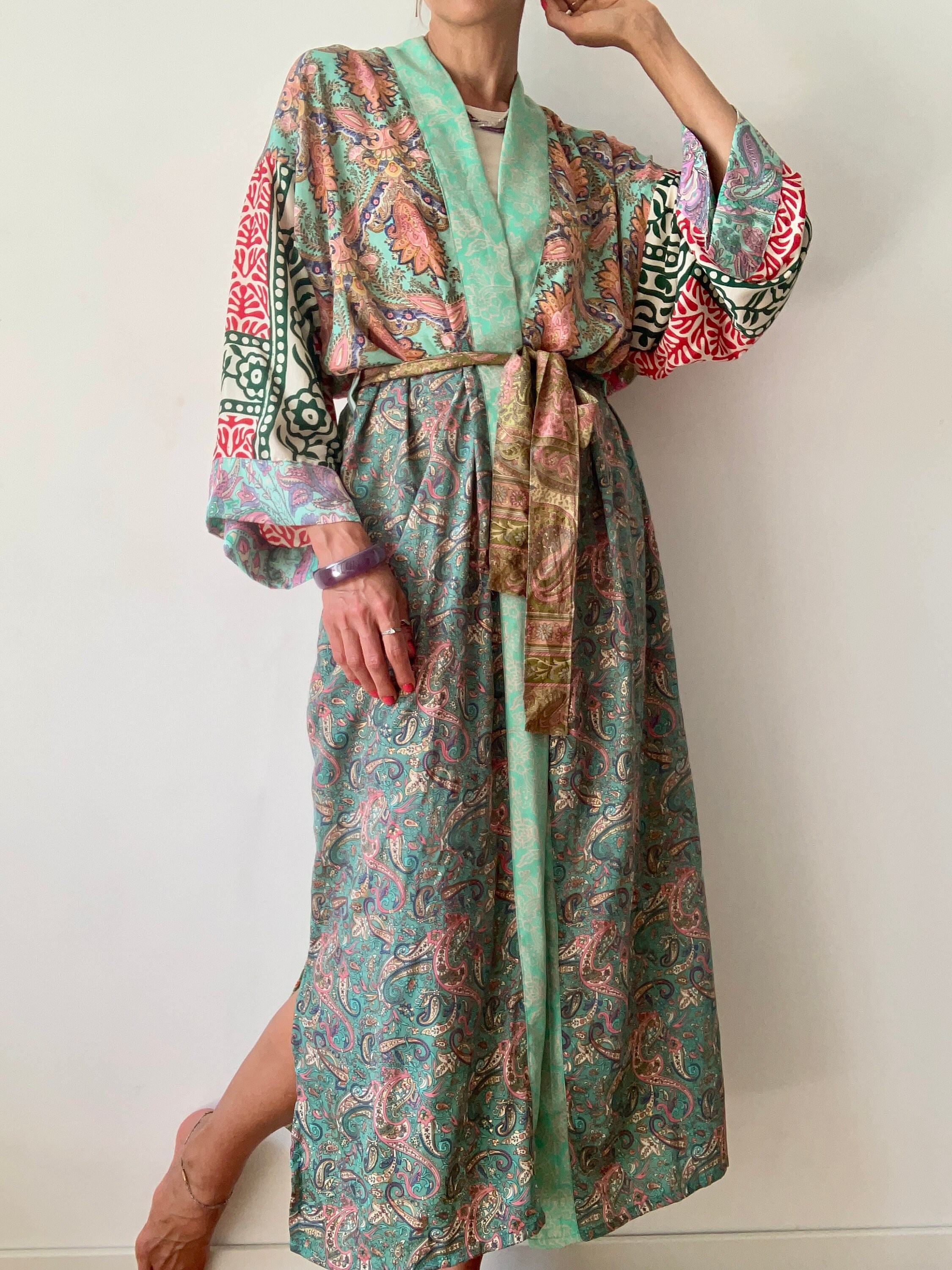 Long Duster Comfy Wrap Tie Funky Kimono Robe Boho Silky Comfy Hotel ...