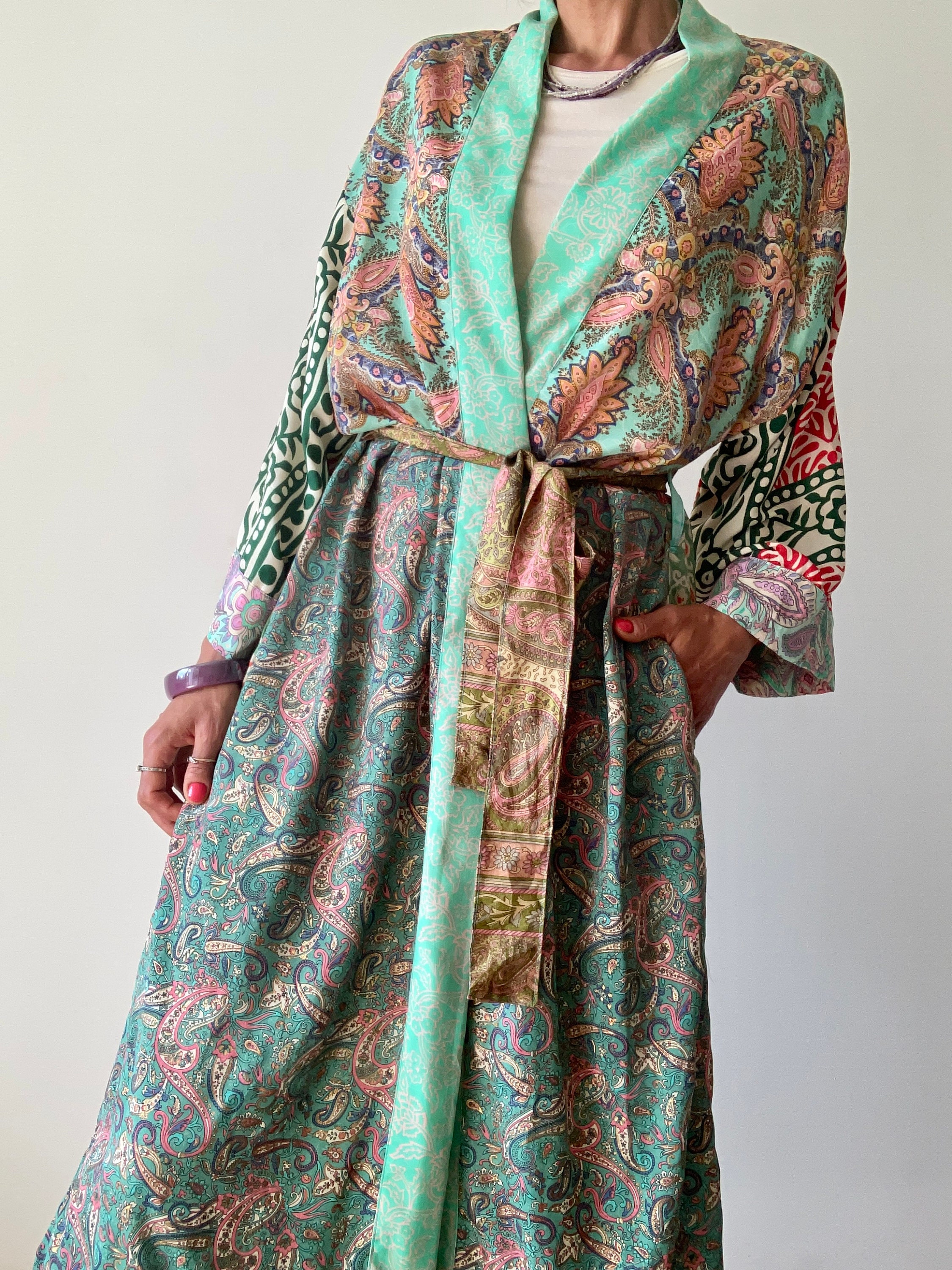 Long Duster Comfy Wrap Tie Funky Kimono Robe Boho Silky Comfy Hotel ...