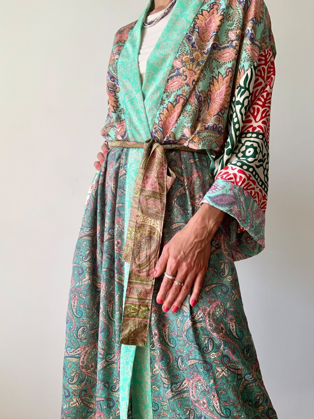 Long Duster Comfy Wrap Tie Funky Kimono Robe Boho Silky Comfy Hotel ...