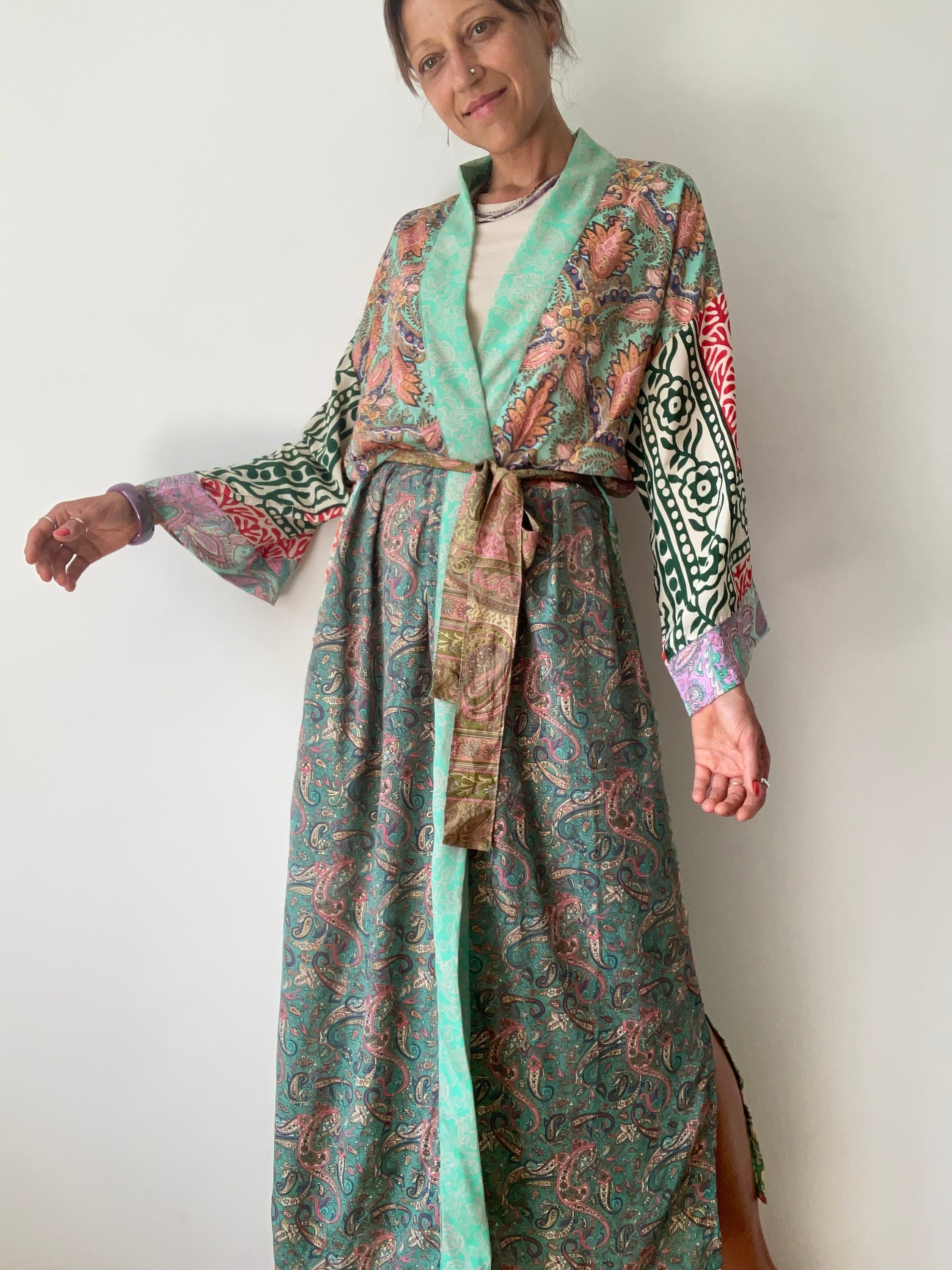 Long Duster Comfy Wrap Tie Funky Kimono Robe Boho Silky Comfy Hotel ...