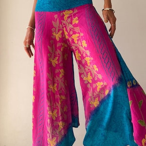 Seide Hose mit weitem Bein: Retro Hose locker fließende lange Hose täglich tragen Boho weite Palazzo Hose bequeme Flare Sommer Glockenhose
