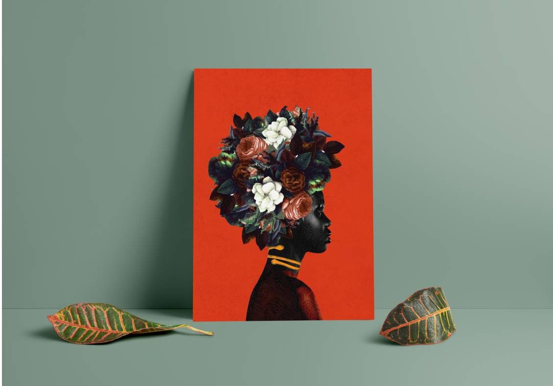 Poster - Afro Love Illustration, Art Digital Imprimé sur Papier Mât de Qualité Musée Premium, Artwor