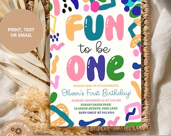 Invitación de cumpleaños "¡Qué divertido es cumplir un año!", invitación colorida para fiesta (descarga digital)