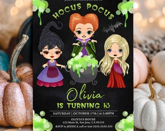 Witch Halloween Birthday Invitation, Spooky Witch Birthday Invite, Halloween Party Template for Girls