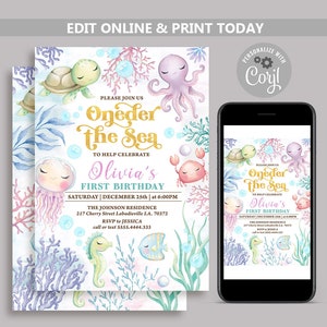 ONEder The Sea Birthday Invitation, Editable Under The Sea Girls Birthday Invite, Sea Animal Invitations, Ocean Theme 1st birthday N215