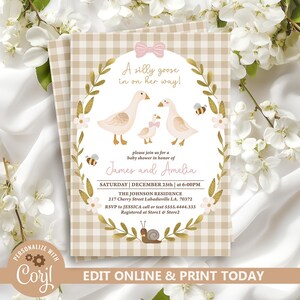 Rustic Goose Family Baby Shower Invitation: Editable Boho Farm Invite