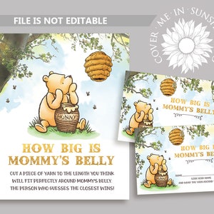 Classic Winnie The Pooh Baby Shower How Big Is Mommy&#39;s Belly Game, Classic Pooh Bear Baby Shower Party Game, Unisex Gender Neutral N85