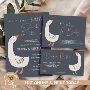 Goose Baby Shower Invitation Set, Girl Baby Shower Duck Invitations, Duck Baby Shower Party Invite, Silly Goose Invites, Gender Neutral N268