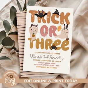 Halloween 3rd Birthday Invitation: Trick or Treat Girl Party (Digital Download)