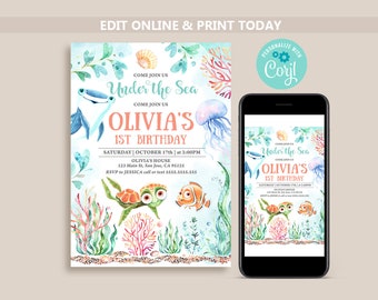 Under the Sea Birthday Invitation: Ocean Animals Party (Digital Download)
