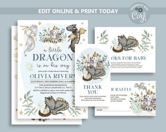 Editable Dragon Baby Shower Invitation Bundle (Digital Download)