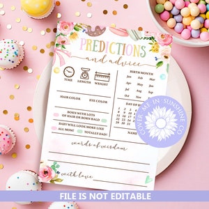 Jeu de pronostics pour bébé Sweet Candy Land, cartes de prédictions et conseils sur le thème des bonbons, jeu de baby shower donut, baby shower de Sweet CandyLand