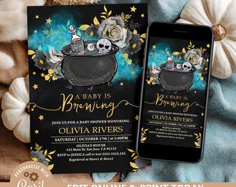Halloween-Babyparty-Einladung: Ein Baby braut, gruseliges Thema (Digitaler Download)