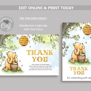 Cartão de agradecimento clássico do Winnie The Pooh, chá de bebê do Winnie Pooh, etiqueta de lembrança de aniversário do Winnie Pooh Etiqueta de agradecimento clássica do chá de bebê Pooh N85