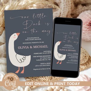 Editable Duck Baby Shower Invitation, Goose Baby Shower Party Invite, Baby Shower Duck Invitations, Silly Goose Invites, Gender Neutral N268