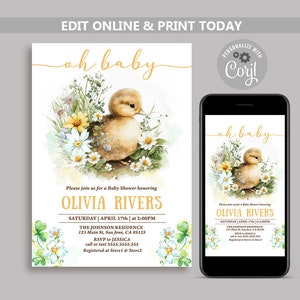Bearbeitbare Ente Baby Shower Einladung, Entchen Baby Shower Einladung, Frühling Baby Shower Einladung, Bauernhof Baby Shower Einladung, Küken N159