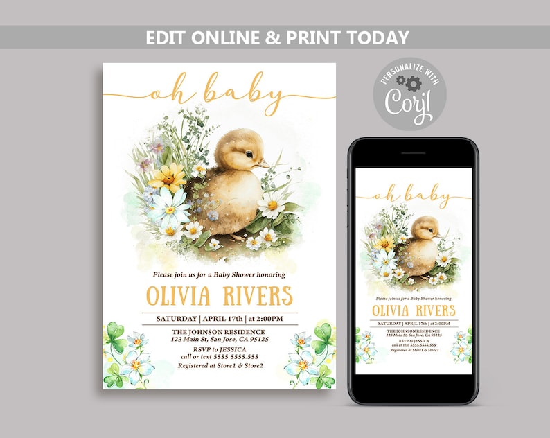 Editable Duck Baby Shower Invitation Duckling Baby Shower Etsy