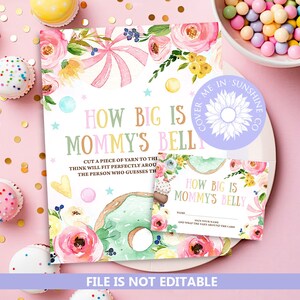 Sweet Candy Land Quão grande é a barriga da mamãe Cartão de jogo e placa, Tema de doces Quão grande é a barriga dela, Quão grande é a barriga da mamãe, Donut Baby Shower