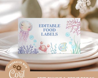 Under The Sea Food Tent Cards, Editable Buffet Label (Digital Download)