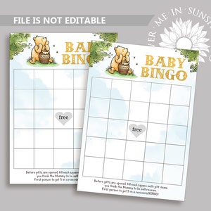 Tarjeta de bingo clásica de Winnie The Pooh Baby Shower, actividad clásica de ducha de oso Pooh, juegos de baby shower de Winnie The Pooh Género Neutral N85