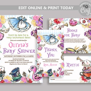 Alice in Wonderland Baby Shower Invitation Bundle (Digital Download)