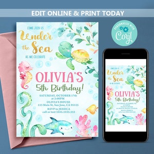 Under The Sea Birthday Invitation: Ocean Animals Party (Editable Template)