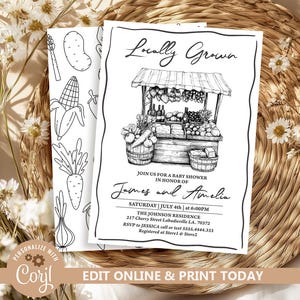 Farmer&#39;s Market Baby Shower Invitation Template (Editable)