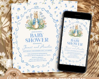 Peter Rabbit Baby Shower Invitation, Rustic Bunny (Printable Template)