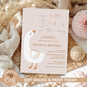 Duck Baby Shower Invitation, Editable Baby Shower Duck Invitations, Goose Baby Shower Party Invite, Silly Goose Invites, Gender Neutral N268