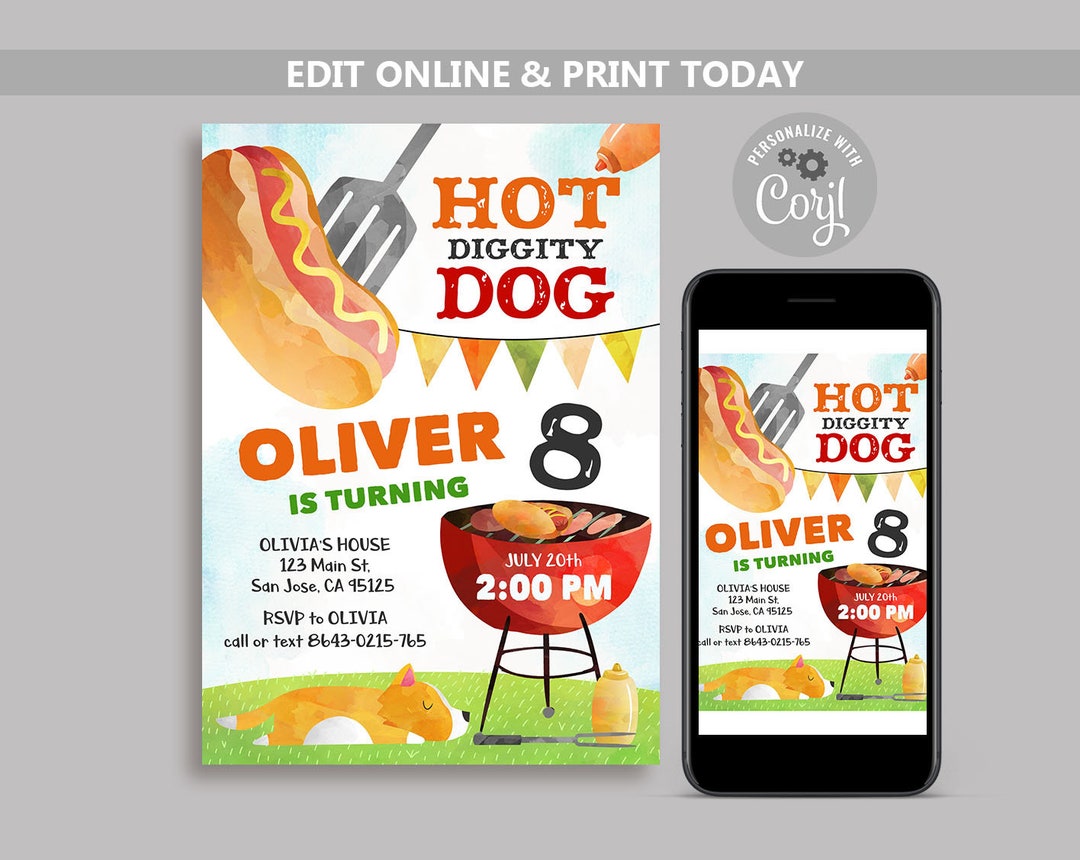 Hot Dog Birthday Party Invitation BBQ Birthday Party Summer Printable hot-dog-birthday-party-invitation-bbq-birthday-party-summer-printable