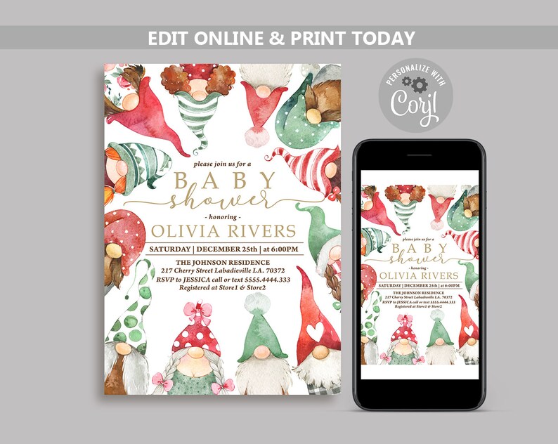 Christmas Gnomes Baby Shower Invitation Bundle Scandi Gnomes Etsy