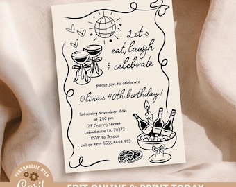 Hand-Drawn Birthday Party Invitation Template (Digital Download)