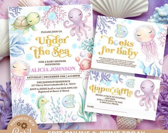 Under The Sea Baby Shower Invitation Pack, Under The Sea Mummy To Be Invite Set, Nautical Baby Shower Bundle, Ocean Theme Sea Animals N215