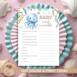 Under The Sea Baby Shower Word Scramble Game (Editable Template)