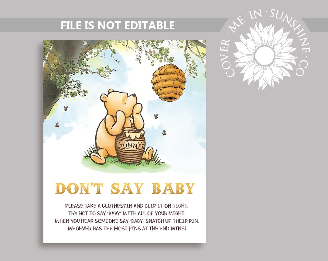 Classic Winnie the Pooh Baby Shower Don't Say Baby Sign, Classic Pooh ...