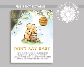 Winnie the Pooh Baby Shower Game: Don't Say Baby Sign (Digital Download)