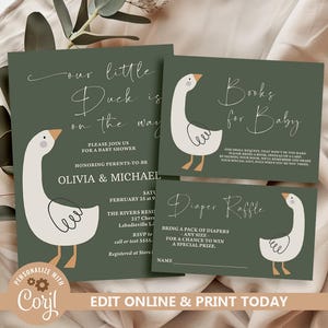 Duck Baby Shower Invitation Set, Baby Shower Duck Invitations, Goose Baby Shower Party Invite, Silly Goose Invites, Gender Neutral N268