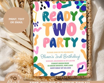 Ready Two Party Invitation, Editable Colorful 2nd Birthday Party Invite Template (Digital Download) N326