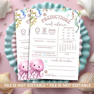 Jeu de prédictions pour bébé sous la mer, méduses roses, cartes de prédictions et conseils pour bébé sur le thème de l'océan Jeu imprimable N271 pour baby shower d'animaux marins