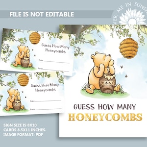 Classic Winnie The Pooh Baby Shower Guess How Many Honeycomb Game, Classic Pooh Bear Baby Shower Party Game, Unisex Gender Neutral N85