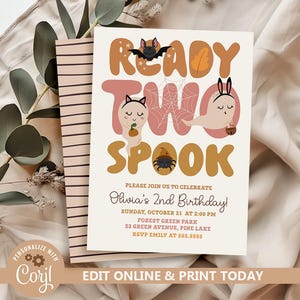 Ready Two Spook Party Invitation, Halloween 2nd Birthday Invitation, Spooky 2nd Birthday Party Invite Ghost 2nd Birthday Evite Template N294
